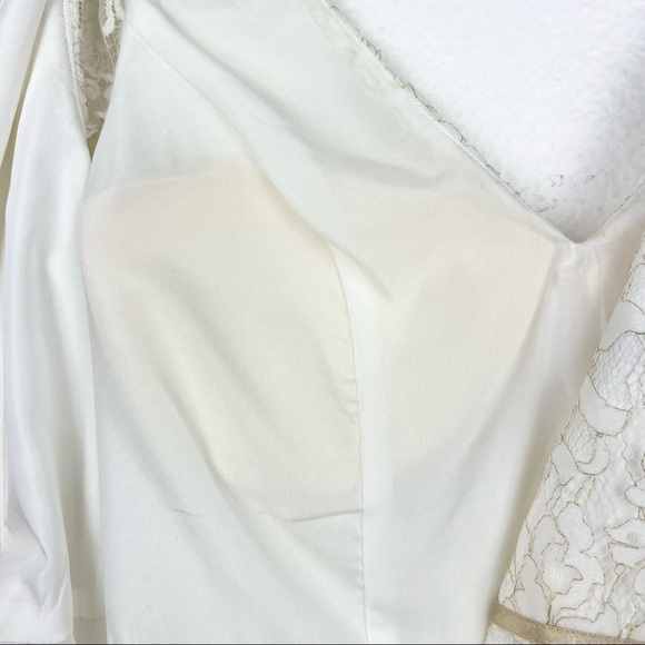 JENNY YOO Beckett Lace Dress, Ivory and Metallic Gold Lace, Size 4 - Picture 7 of 10